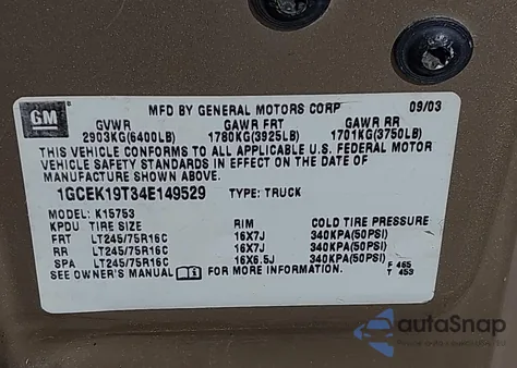 2004 Chevrolet Silverado 1500 Ls from USA, damaged, VIN 1GCEK19T34E149529